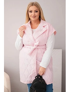 Dámske Plus veľkosť prešívaná vesta s opaskom a golierom Candy Pink