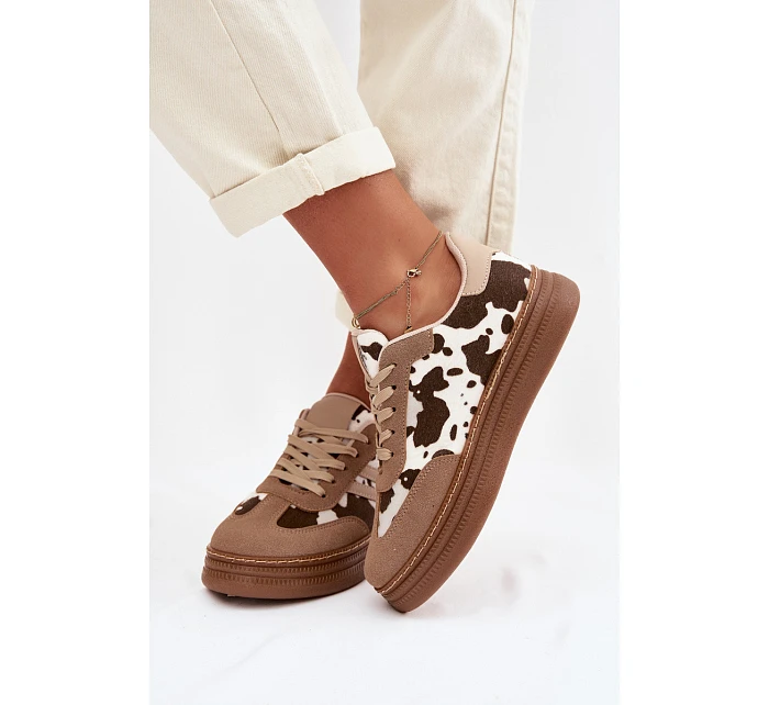 Dámské tenisky na platformě s flíčky tmavě béžové Denissa Dámské tenisky na platformě s flíčky tmavě béžové Denissa