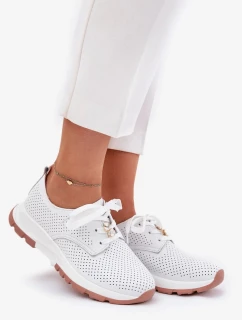 Dámske kožené poltopánky s pripínacím doplnkom Artiker - biele