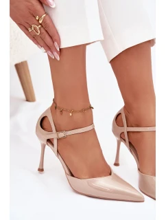 Dámske lakované lodičky s remienkom - béžové Tarilin