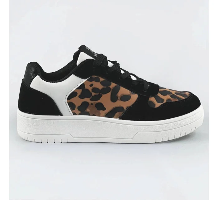 Čierne dámske tenisky sneakers s panterím vzorom (6363)
