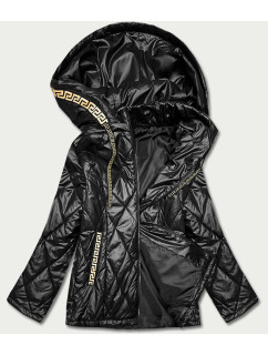 Čierna dámska bunda s ozdobným lemovaním (B8097-1)
