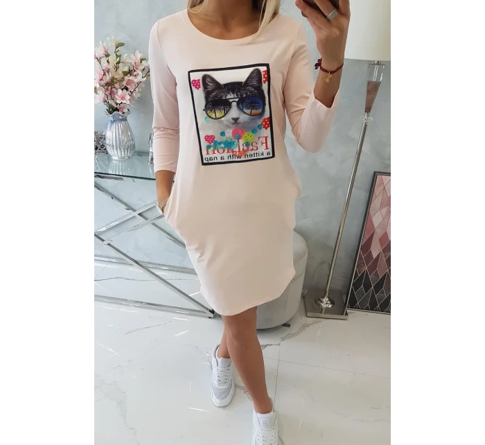 3D mačacie grafické šaty púdrovo ružové 3D mačacie grafické šaty púdrovo ružové