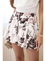 Dámske viskózové šortky s kvetinovým vzorom a viazaním v páse hnedé