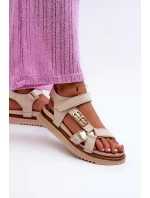 Zazoo 50103 Damskie Skórzane Sandały Na Platformie Beżowe