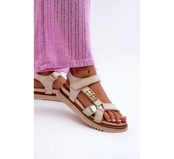 Zazoo 50103 Damskie Skórzane Sandały Na Platformie Beżowe