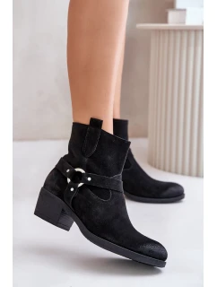 Semišové zateplené boty na podpatku černé model 21673748 - Zazoo