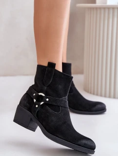 Zazoo 60477 Zamszowe Ocieplane Botki Na Obcasie Czarne