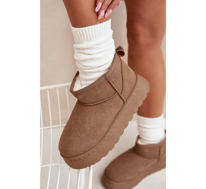 Śniegowce Damskie Na Platformie Ocieplane Futerkiem Khaki Vesirae Śniegowce Damskie Na Platformie Ocieplane Futerkiem Khaki Vesirae