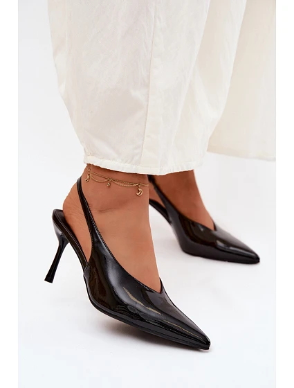 Lakované Podpatky Sandály Z Eko Kůže Černé model 22122862 - Boto