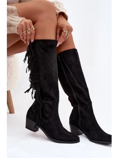 Kovbojské čižmy Firlina - čierne, zateplené so strapcami