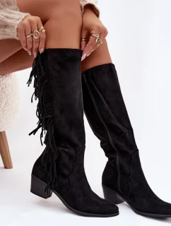 Kovbojské čižmy Firlina - čierne, zateplené so strapcami