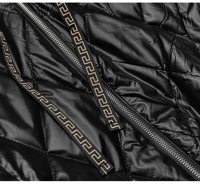 Čierna dámska bunda s ozdobným lemovaním (B8097-1)