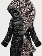 Dámska bunda s kapucňou v čierno-béžovej farbe (R8040)