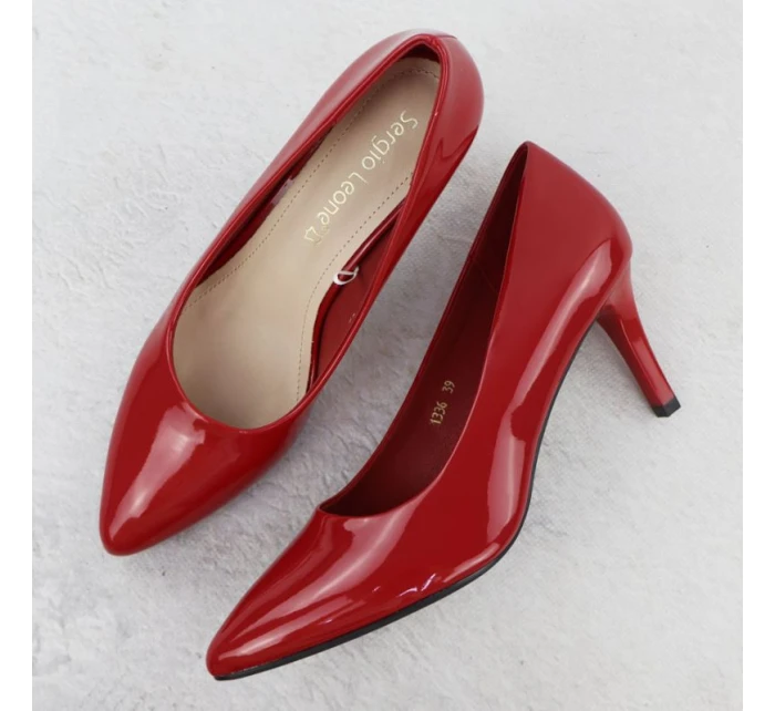 Dámské lodičky na jehlovém podpatku červené Sergio model 21905059 - LEONE Dámské lodičky na jehlovém podpatku červené Sergio model 21905059 - LEONE