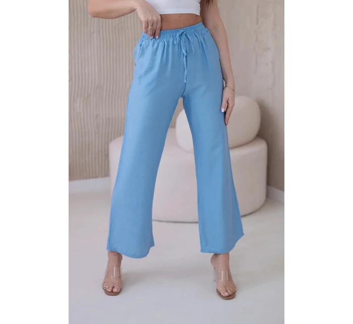 Viskózové kalhoty se širokými nohavicemi modrý Viskózové kalhoty se širokými nohavicemi modrý