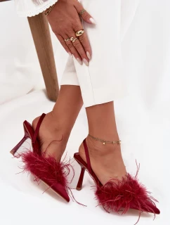 Dámske perové lodičky s odhaleným podpätkom Belice - bordové