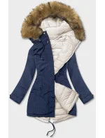 Dámska obojstranná zimná bunda tmavomodrá a béžová (2M-21508)