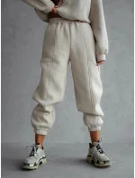 Dámska béžová bavlnená tepláková súprava s krátkou mikinou (82160)