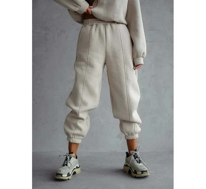 Dámska béžová bavlnená tepláková súprava s krátkou mikinou (82160)