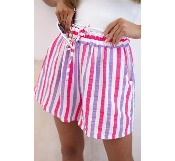 Dámské pruhované bavlněné šortky fialka