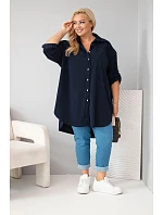 Dámska košeľa Plus Size z viskózového manšestru s odnímateľnými rukávmi, modrá