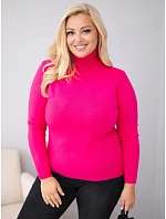 Dámský svetřík z viskózy Plus Size s rolákem v klasickém střihu fuchsiová