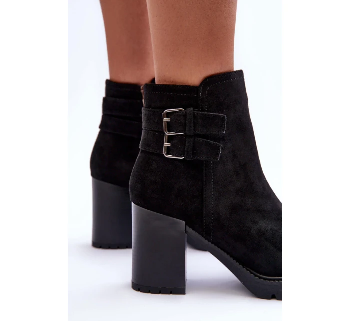 Kožené Boty Na Podpatku Černé model 21632219 - Boto