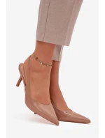 Lakované lodičky na jehlovém podpatku tmavě béžové Phelia Lakované lodičky na jehlovém podpatku tmavě béžové Phelia