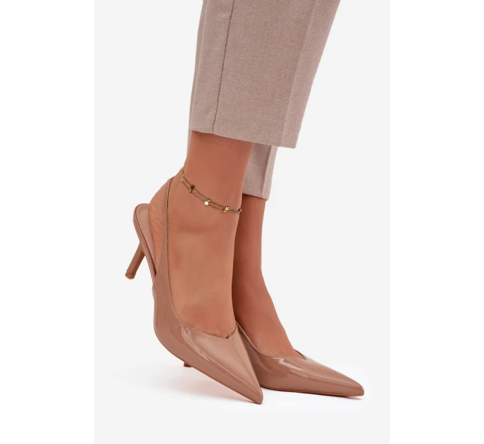 Lakované lodičky na jehlovém podpatku tmavě béžové Phelia Lakované lodičky na jehlovém podpatku tmavě béžové Phelia