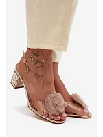 Průhledné sandály na podpatku s krystaly síťová růže D&A MR61-9011 zlaté