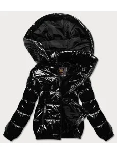 Lesklá čierna dámska bunda so sťahovacím lemom (LD7250BIG)
