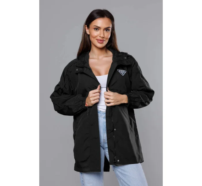 Tenká čierna dámska bunda s podšívkou (B8119-1)