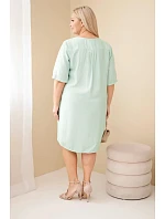 Dámske Plus veľkosť viskóza krátky rukáv V-neck šaty tmavé Mint