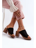 Eleganckie Lekkie Klapki Damskie Na Obcasie Czarne Varnila