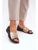 Skórzane Eleganckie Baleriny Z Odkrytymi Palcami Zazoo 1865 Złoto-Czarne