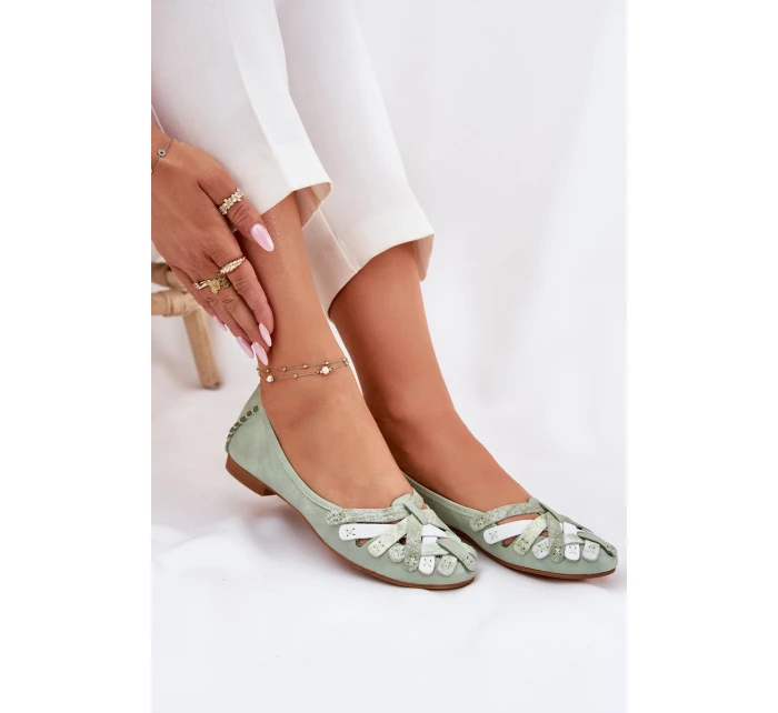 Dámské Kožené Baleríny model 21693673 Mátové - Maciejka