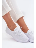 Materiałowe Wsuwane Buty Sportowe Na Platformie Damskie Białe Kalyra