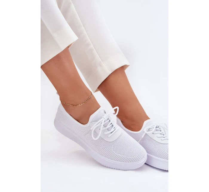 Materiałowe Wsuwane Buty Sportowe Na Platformie Damskie Białe Kalyra