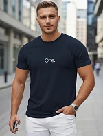 Pánske bavlnené tričko s potlačou tmavomodré FashionStreet NX5125R