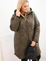 Dámska zimná prešívaná bunda s kapucňou v khaki farbe