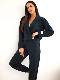 Dámská souprava z viskózy s krátkým a jogger kalhotami modrý model 22366862 - K-Fashion