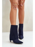 Dámské boty s pruhy na jehlách s ohrnutým svrškem a  tmavě modré model 21670406 - Boto