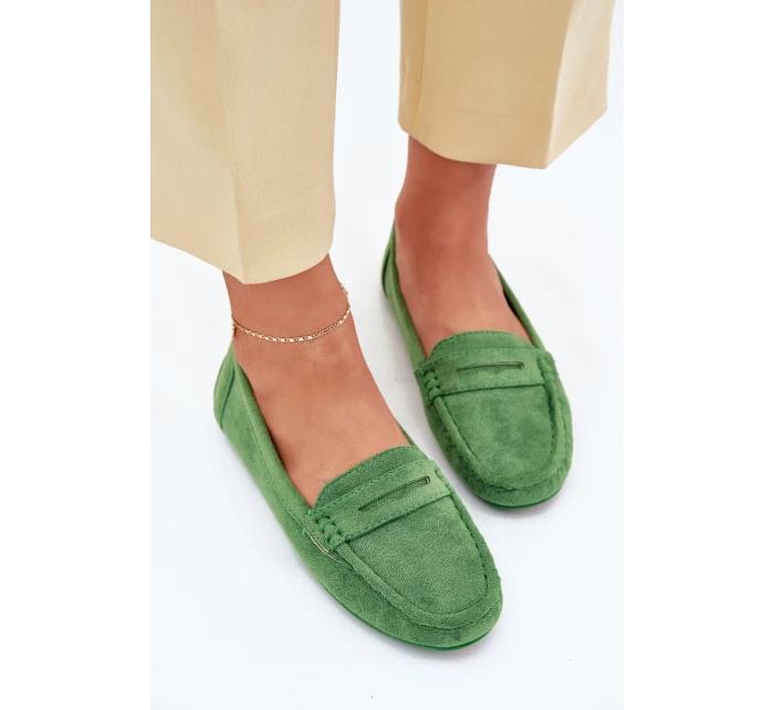 Damskie Zamszowe Mokasyny Zielone Lenvie