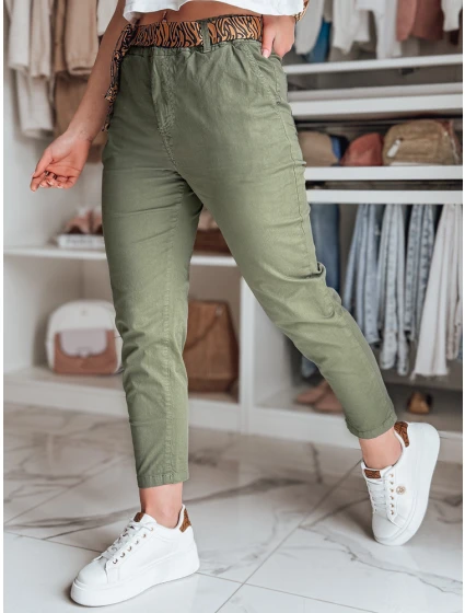 Dámské volnočasové kalhoty s páskem khaki Dstreet model 22174596 - FashionStreet