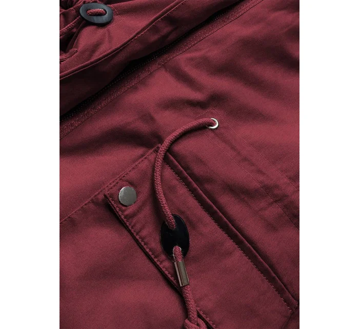 Bavlnená bunda typu parka vo vínovej farbe s kožušinou (xw805x)