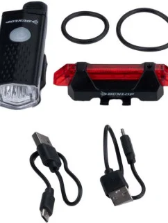 Sada svetiel na bicykel Dunlop Led, nabíjanie USB, zadné + predné 473758