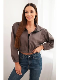 Semišová mikina na zips sivý