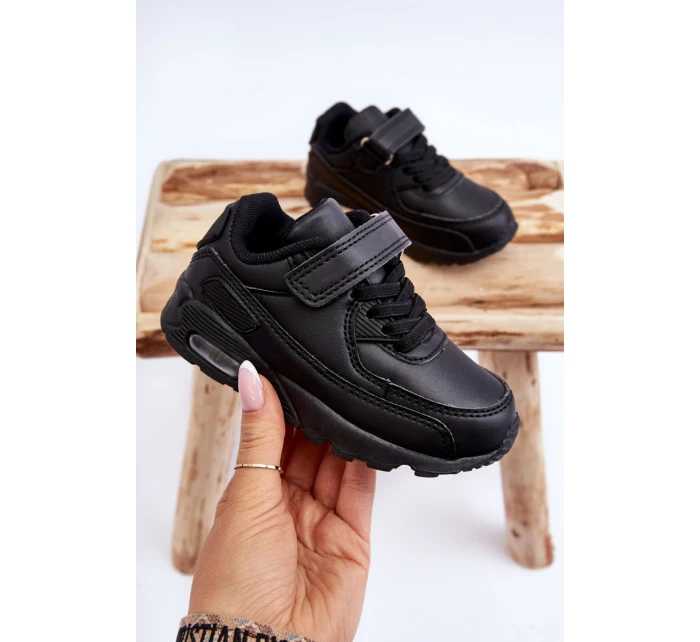 Dziecięce Skórzane Buty Sportowe Na Platformie Czarne Lori
