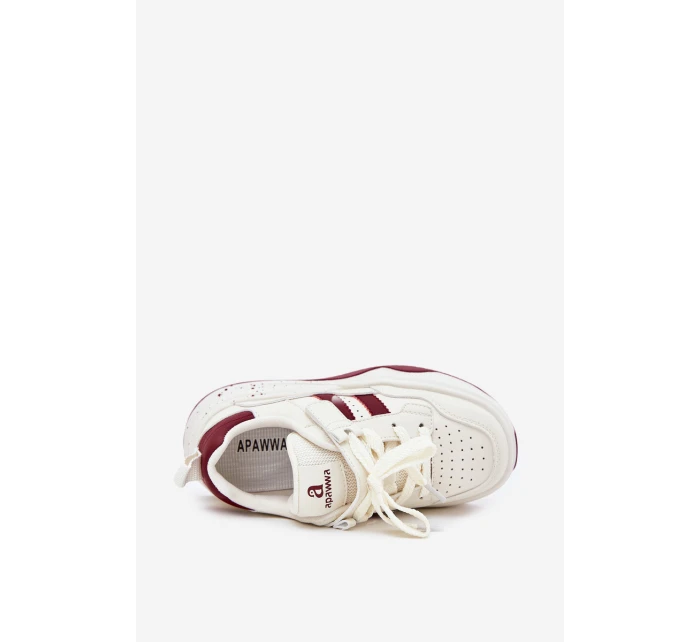 Sneakersy Dziecięce Na Platformie Beżowo-Bordowe Grellio Sneakersy Dziecięce Na Platformie Beżowo-Bordowe Grellio